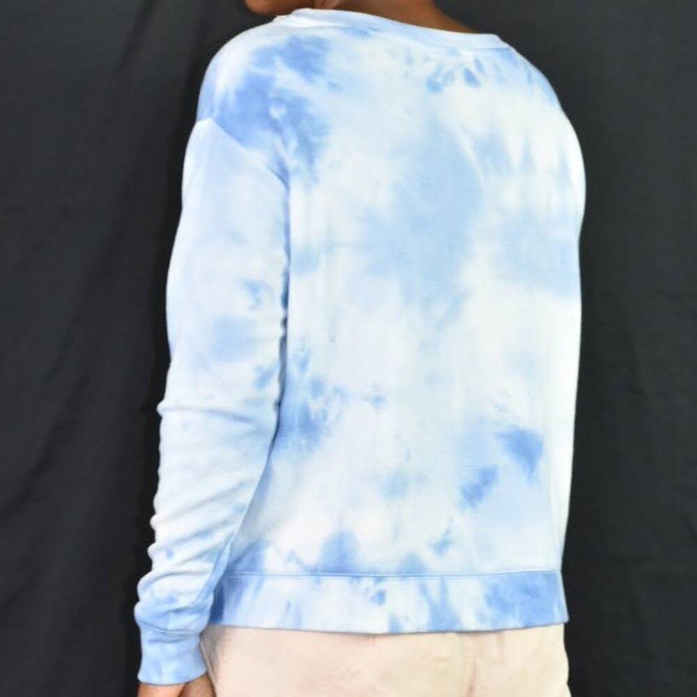 Splendid Waffle Knit Sweatshirt Blue Tie Dye Cloud Crewneck Top Thermal Size XS - Picture 2 of 12